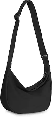 Crossbody Sling Bag for Women Men Trendy, Crescent Bag with Adjustable Strap, 2 Zippers Lightweight Nylon