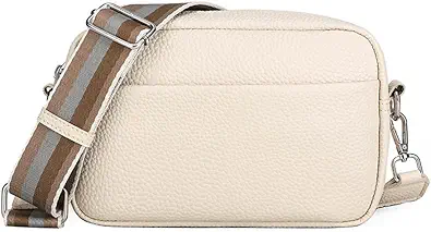 Lushandy Leather Crossbody Bags for Women Crossbody Camera Bag Purse Thick Strap Trendy Small Shoulder Bag with Guitar Strap