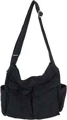 Women Men Crossbody Shoulder Bag Large Tote Bag with Multiple Pockets Canvas Messenger Tote Bag for Women and Men