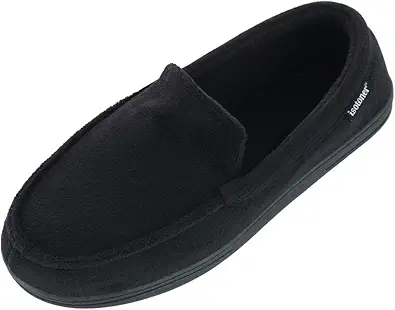 isotoner Men's Microterry and Waffle Travis Moccasin Slippers With Memory Foam Insole and Durable Rubber Outsole