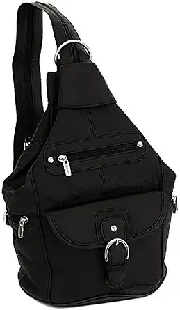 Womens Leather Convertible 7 Pocket Medium Size Tear Drop Sling Backpack Purse Shoulder Bag