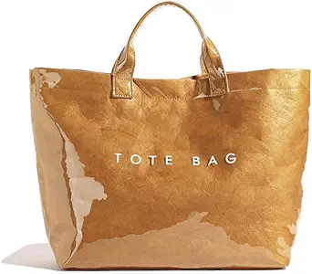 Lushandy PVC Tote Bag Women's Letters Print Large Kraft Paper Carry All Bag Top Handle Clear Hobo Handbag
