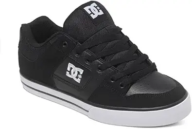 DC Men's Pure Low Top Lace Up Casual Skate Shoe Sneaker, Black/Black/White, 10