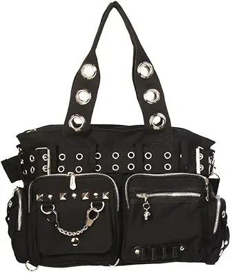 Lost Queen Striped Punk Rock Steampunk Purse with Handcuff Skull Charm