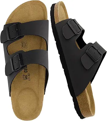 CUSHIONAIRE Men's Lane Cork Footbed Sandal with +Comfort, Arch Support, Adjustable Straps - Comfortable Slide Sandals for Walking, Casual Summer Footwear