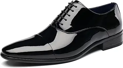 DECARSDZ Mens Faux Patent Leather Classic Lace-up Formal Oxford Tuxedo Dress Shoes
