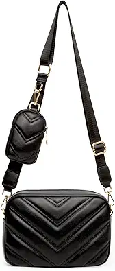 Herald Chevron Quilted Small Crossbody Bag with Coin Purse Pouch, Women Square Camera Side Shoulder 2 Size Handbags
