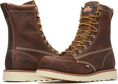 Thorogood American Heritage 8ÔÇØ Steel Toe Work Boots for Men - Full-Grain Leather with Moc Toe, Slip-Resistant Wedge Outsole, and Comfort Insole; EH Rated