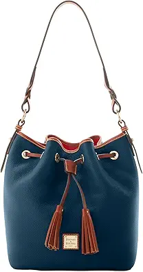 Dooney & Bourke Bucket Bags for Women, Pebble Grain Tasha Large Leather Shoulder Bag with Drawstring Cinch Closure