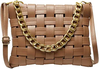 YP Woven Crossbody Bags for Women Leather Woven Purses Shoulder Handbags with Chain Strap