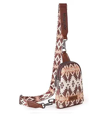 Wrangler Aztec Crossbody Sling Bags for Women Southwestern Print Purse with Detachable Strap