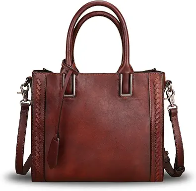 Genuine Leather Satchel Handbag for Women Vintage Handmade Shoulder Bag Cowhide Tote Purse