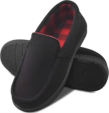 DL Men's Memory Foam Moccasin Slippers Breathable Moccasin Slippers Micro Wool House Shoes Anti-Slip Sole Indoor Outdoor
