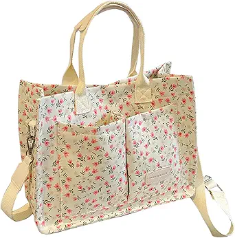 Cherry Tote Bag for Women Canvas Patched Purse Cute Shoulder Bag Multi-Pocket Satchel Handbag for work travel