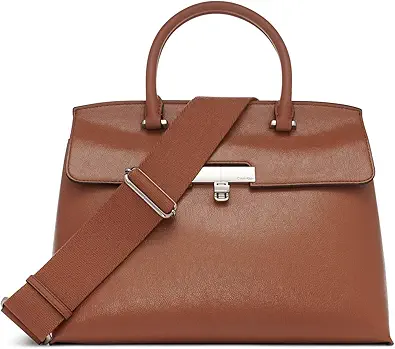 Calvin Klein Women's Becky Turn Lock Satchel – 2 in 1, Vegan Leather, 3 Pockets