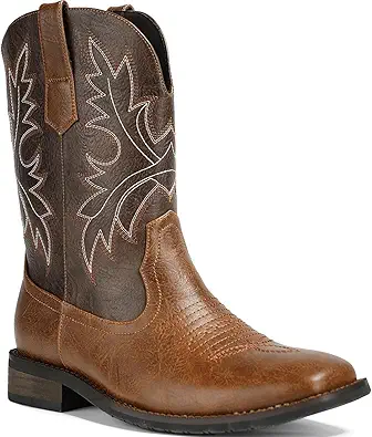 Lumeheel Cowboy Boots for Men, Western Men's Dark Brown Boots with Classic Embroidered and Square Toe Size 9