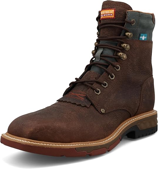 Twisted X Men's 8" CellStretch Lacer, Square Toe Alloy Toe with CellStretch, Brown Distressed & Slate, 11 D
