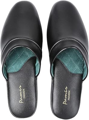 PAMIR Men's Genuine Leather Scuff Slippers with Memory Foam Insole and Leather Outsole