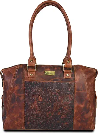 VALENCHI Genuine Real Leather Tote Bag/Purse For Women - Flower Embossed Design