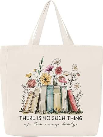 Canvas Book Tote Bag for Women, Book Lover Gifts Bookish Presents, Cute Aesthetic Reading Accessories for Librarian Bookworm