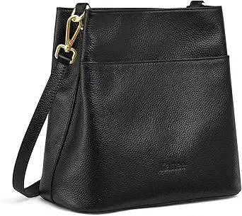 Kattee Leather Handbags for Women, Medium Soft Shoulder Tote Crossbody Purses Bucket Bags with 2 Straps