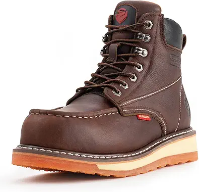 SUREWAY 6ÔÇØ Mens Heavy Duty Steel/Composite/Soft Toe Work Boots for Men,Comfortable & Durable,Goodyear Welt,Full Grain Leather,Oil/Slip Resistant,Wedge Moc Toe Industrial Construction Boots/Shoes