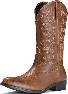 IUV Cowboy Boots For Men Western Boot Durable Classic Embroidered Snip Toe Boots