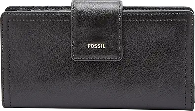Fossil Women's Logan Leather Wallet RFID Blocking Tab Clutch, Black (Model: SL7830001)