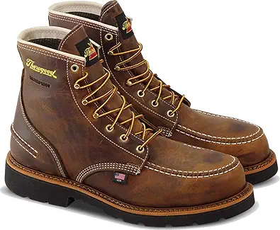 Thorogood 1957 Series 6ÔÇØ Waterproof Steel Toe Work Boots for Men - Full-Grain Leather with Moc Toe, Comfort Insole, and Slip-Resistant Heel Outsole; EH Rated