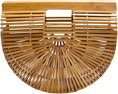 Miuco Womens Bamboo Handbag Handmade Large Tote Bag Straw Beach Bags Beach Purse