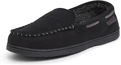 Dearfoams Men's Breathable Memory Foam Indoor Outdoor Keaton Moccasin Slipper with Wide Widths
