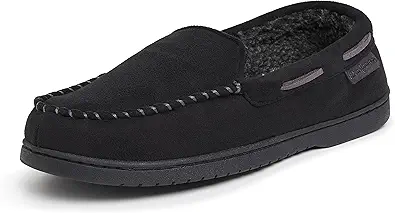 Dearfoams Men's Breathable Memory Foam Indoor Outdoor Keaton Moccasin Slipper with Wide Widths