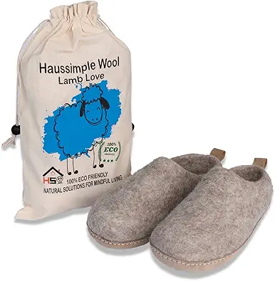 Wool Indoor Slippers - Natural Organic Wool, Genuine Leather Sole, Handmade in Nepal - Cozy, Warm, Soft, Unisex Non-Slip House Shoes for Men & Women - Perfect for Winter Comfort