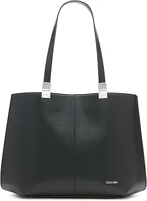 Calvin Klein Granite Geometric Tote Bag – Vegan Leather, Monogram, 3 Pockets
