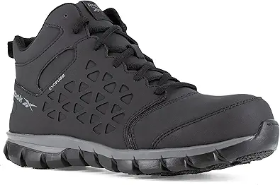 Reebok Men's Rb4060 Sublite Cushion Work Safety Athletic Mid Cut Composite Toe Shoe Black and Gray