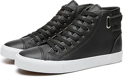 yageyan Men White high top Sneakers for Casual Black pu Leather Fashion Shoes for Men