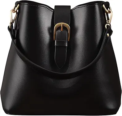 Town Bucket Vegan Leather Bag For Women Hobo Retro Faux Casual Purse Classic Vintage Simple Shoulder Handbag
