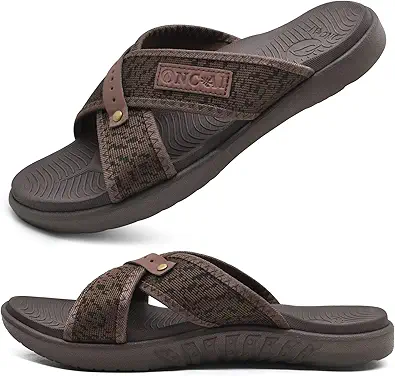 ONCAI Mens Criss Cross Sandals,Arch Support Recovery Sport Slippers Slides with Plantar Fasciitis Orthotic Footbed