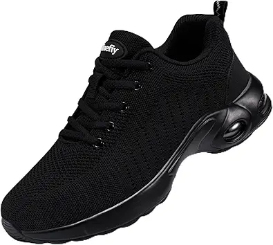 Tinefiy Steel Toe Shoes for Women Lightweight Safety Shoes Air Cushion Comfortable Slip Resistant Indestructible Womens Puncture Proof Work Shoe