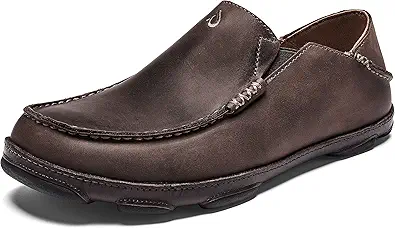 OLUKAI Moloa Men's Premium Leather Shoes, Easy Slip On & Off Design, Casual & Versatile Loafer, Drop-in Heel & Enhanced Traction