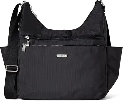Baggallini Essential Hobo 11x9 Lightweight Travel Purse Handbag Crossbody Bag for Women Washable Nylon W/RFID Protection