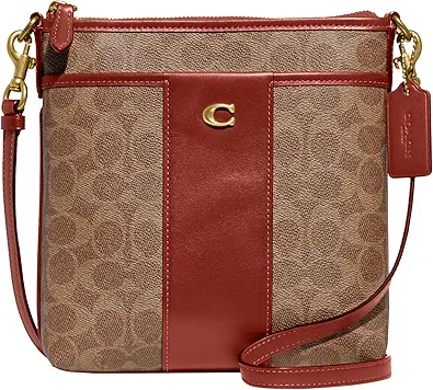 COACH Color-block Coated Canvas Signature Kitt, Tan Rust, One Size