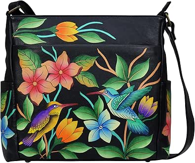 Anna by Anuschka Women's Hand-Painted Leather Crossbody with Side Pockets