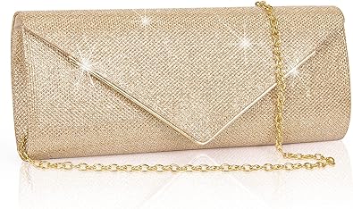 Larcenciel Clutch Purses for Women, Sparkling Envelope Evening Bag with Detachable Chain