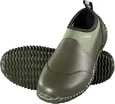 HISEA Unisex Waterproof Garden Shoes, Men's Rubber Rain Boots Women's Ankle Rain Shoes Neoprene Camp Booties Outdoor Slip-On Rain Footwear for Gardening, Farming, Camping, Car Wash, Lawn Care and Yard Work