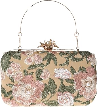 Womens Vintage Floral Embroidery Clutch Evening Handbag Shoulder Bags Purse for Wedding Party Prom
