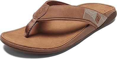 OLUKAI Tuahine Men's Waterproof Leather Sandals, Versatile Beach Flip Flops, Arch Support & Comfort Fit, Lightweight & Durable, Enhanced Grip & Traction
