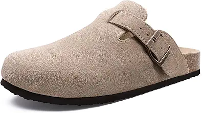 Genuine Suede Clogs for Women Men Soft Cork Footbed Leather Mules Comfort Potato Shoes with Arch Support