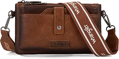 Wrangler Distressed Crossbody Purses for Women Multi-function Card Holder Wallet Small Purse with Double Zipper