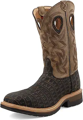 Twisted X Men's 12" Western Work Boot, Square Toe Alloy Toe, Caiman Print & Bomber, 10.5 EE